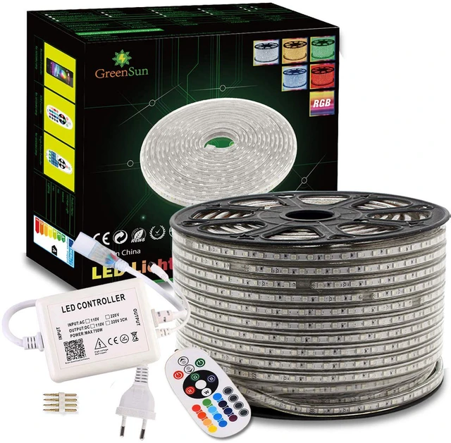 164Ft 120V AC Driverless Waterproof RGB Color Changing 5050 LED Strip