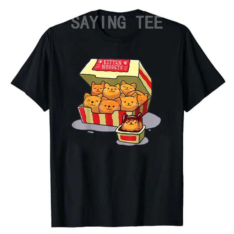 Yavru Nuggets gıda Pun kedi sevgilisi hediye tavuk Nuggets T-Shirt sevimli serin kedi anneler babalar giysileri güzel Kitty grafik Tee Y2k Tops