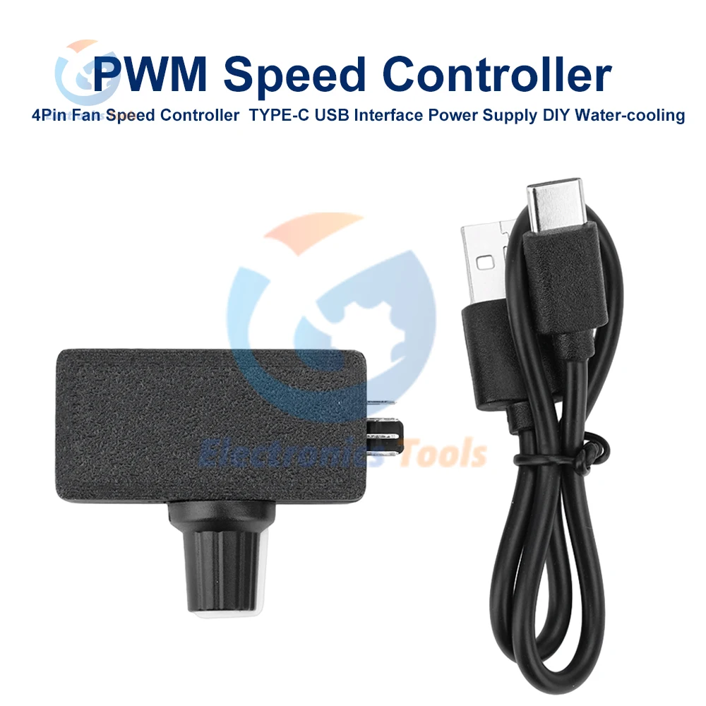 12V PWM 4Pin Speed Controller Fan Speed Controller Regulator Type-C USB Power Supply DIY Water-cooling Cooling with Cable