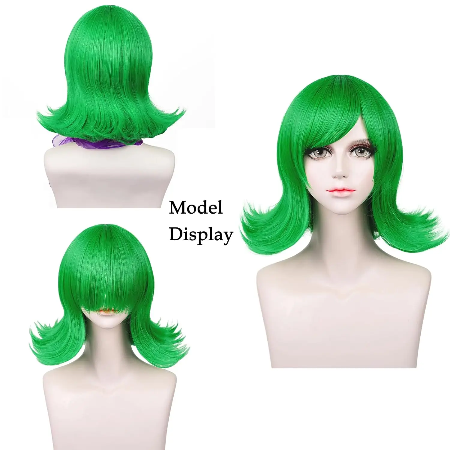 Green Synthetic Wig Short Curly Green Wig for Women New Movie