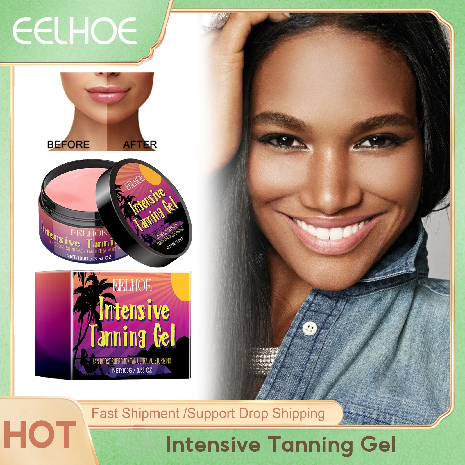 EELHOE Intensive Tanning Gel Accelerator Solarium Cream Moisturizing Body Bronzer Cream Sunless Tanning Sunbed Gel 100g