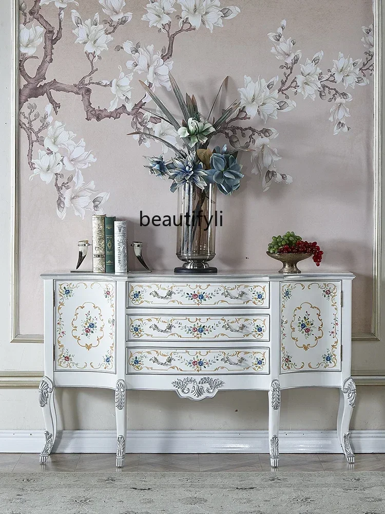 European-Style Painted Entrance Cabinet American Sideboard Cabinet Solid Wood Storage Home Curio Cabinet