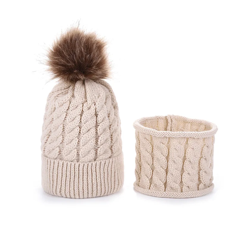 

Winter Baby Children Cute Knitted Plush Scarf Hat Two-piece Warmth Boys Girls Soft Outdoor Windproof Hat Kids Hat