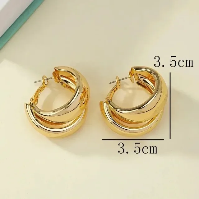 Pendientes de aro Vintage de acero inoxidable de doble capa para mujer, pendientes redondos geométricos a la moda, joyería de fiesta 6
