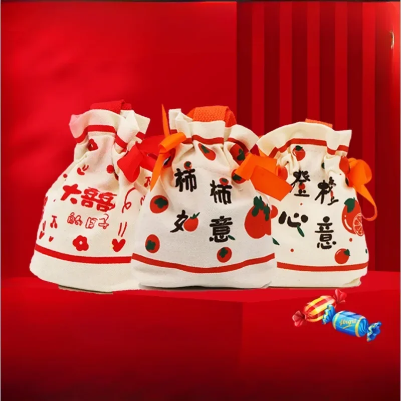 

Wedding first birthday candy gift box packing cotton bag bundle pocket exquisite with gift canvas bag
