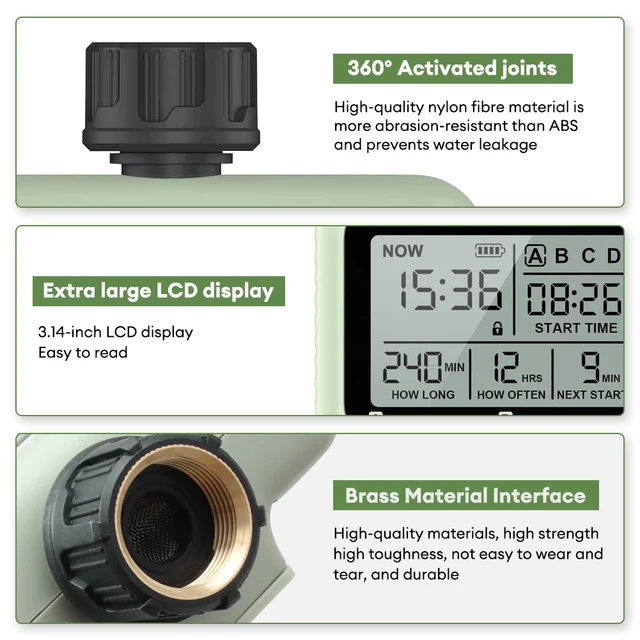 Digital 4 Outlets Watering Timer Auto/Manual Irrigator Drip Sprinkler Independent Control Water Valve for Garden Outdoor Yard 6