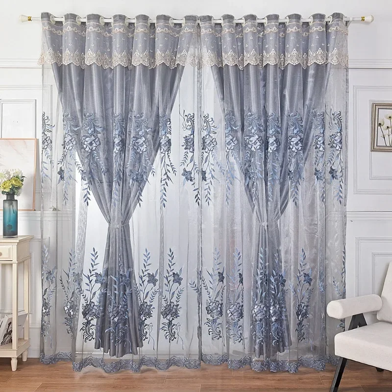 

New Nordic Curtains for Living Room Bedroom Balcony Simple Double-layer Embroidered Window Screen Integrated Floor-to-ceiling