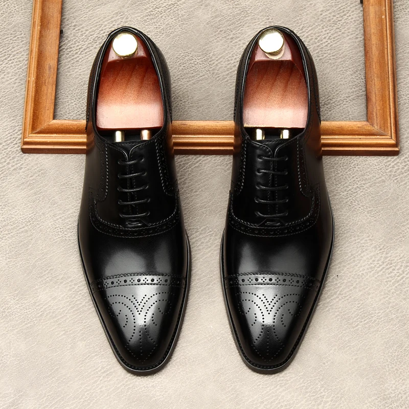 

Luxury Italian Men's Oxford Genuine Leather Shoes Men Dress Shoes New Brown Black Handmade Wedding Business Formal Brogues Shoes