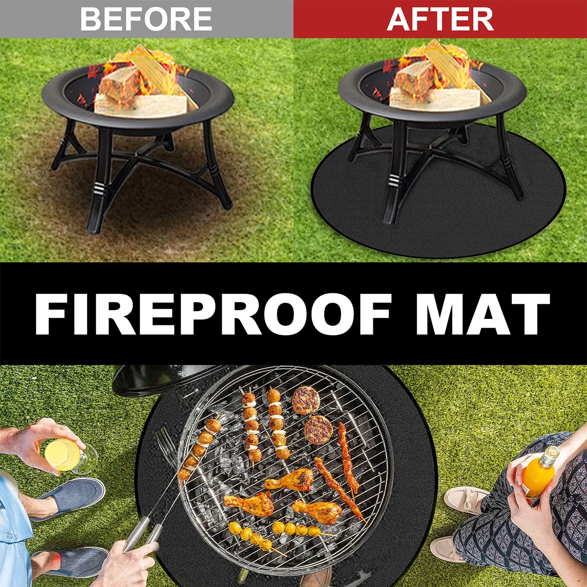 Fire Pit Mat 36" Round Fire Pit High Temp Mat Under Grill Mat Fireproof Pad Deck Protector With Fire Retardant Material For BBQ Solo Bonfire Stove