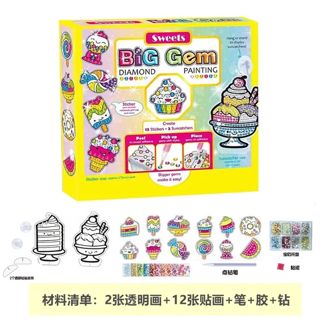 Sense&Play Gem Art Kits for Kids Ages 8-12, 5D Big Gem Diamond Painting  Suncatchers and Stickers Kits, Art and Crafts with Keychains for Girls&Boys