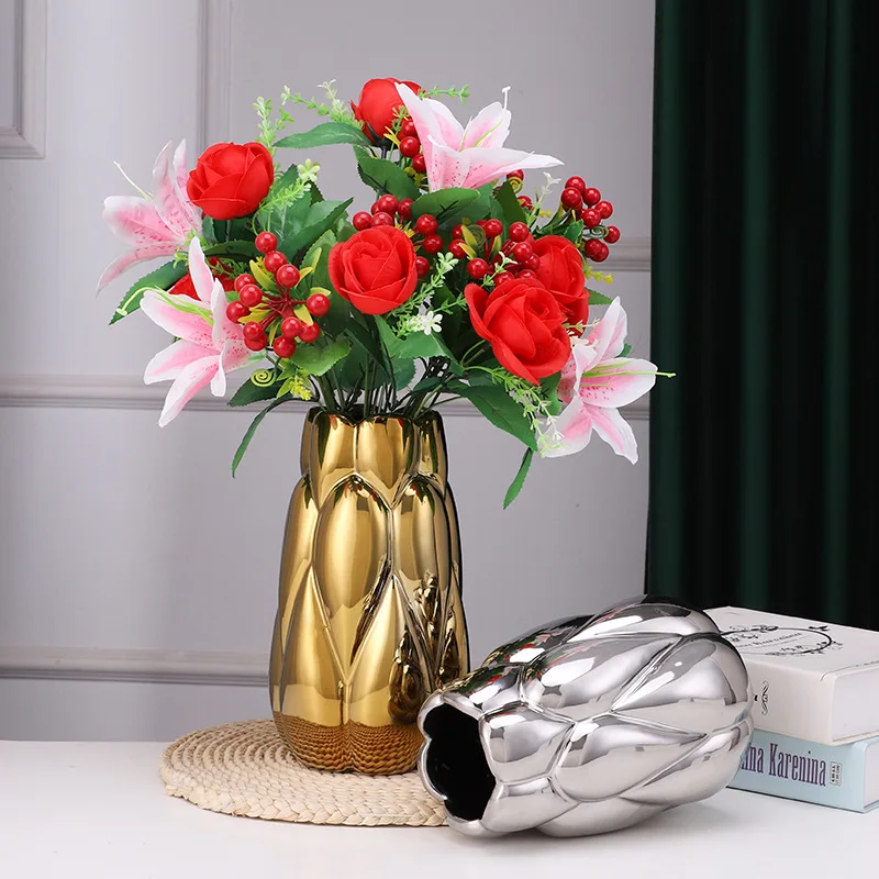 Nordic golden ceramic vase, home entrance, vase, flower arrangement, handicraft decoration 3