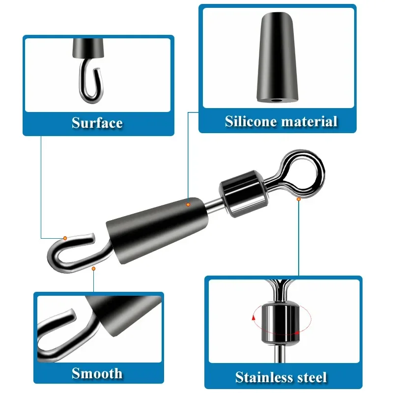 30/50pcs Bearing Swivel Fishing Connector Stainless Steel Carp Fishing Accessories Snap Fishhook Lure Solid Ring Swivel Tackle