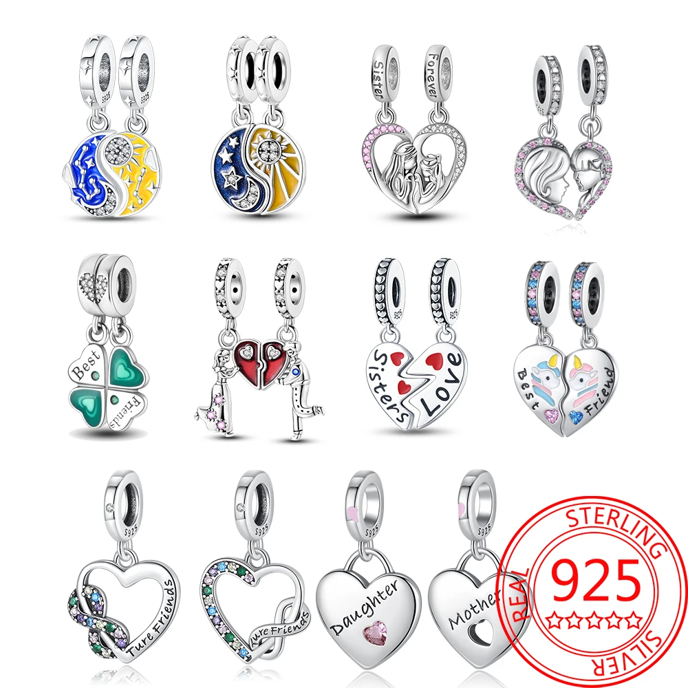 925 Sterling Silver Infinite Love Clover Mother Sun Moon Double Pendant Silver Pendant Jewelry Fit Brand Bracelet Boutique Sisters Gifts