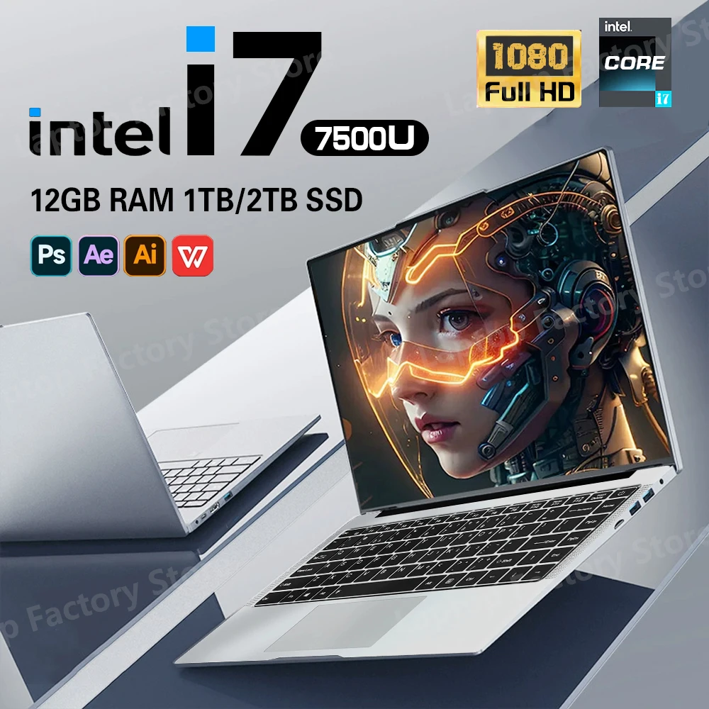 Ultra Slim i7 Laptop Computer 14.1" intel Core i7-7500U 12GB RAM 1TB 2TB SSD Portable Notebook Windows 11