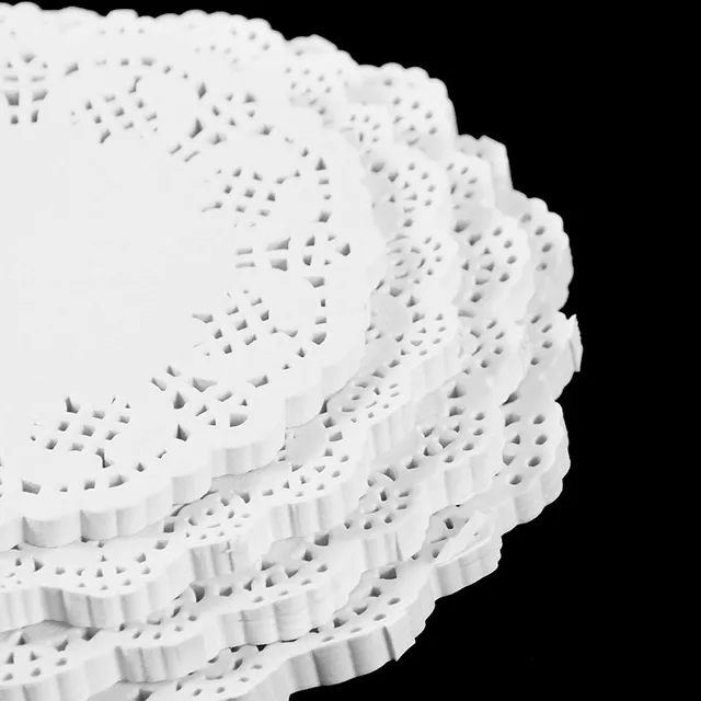 100Db Fehér Kerek Papír Párhuzamos Csipke Pályák Az Asztalokhoz Esküvői Karácsonyi Születésnapi Party Torta Placemat Asztal Dekoráció - Image 4