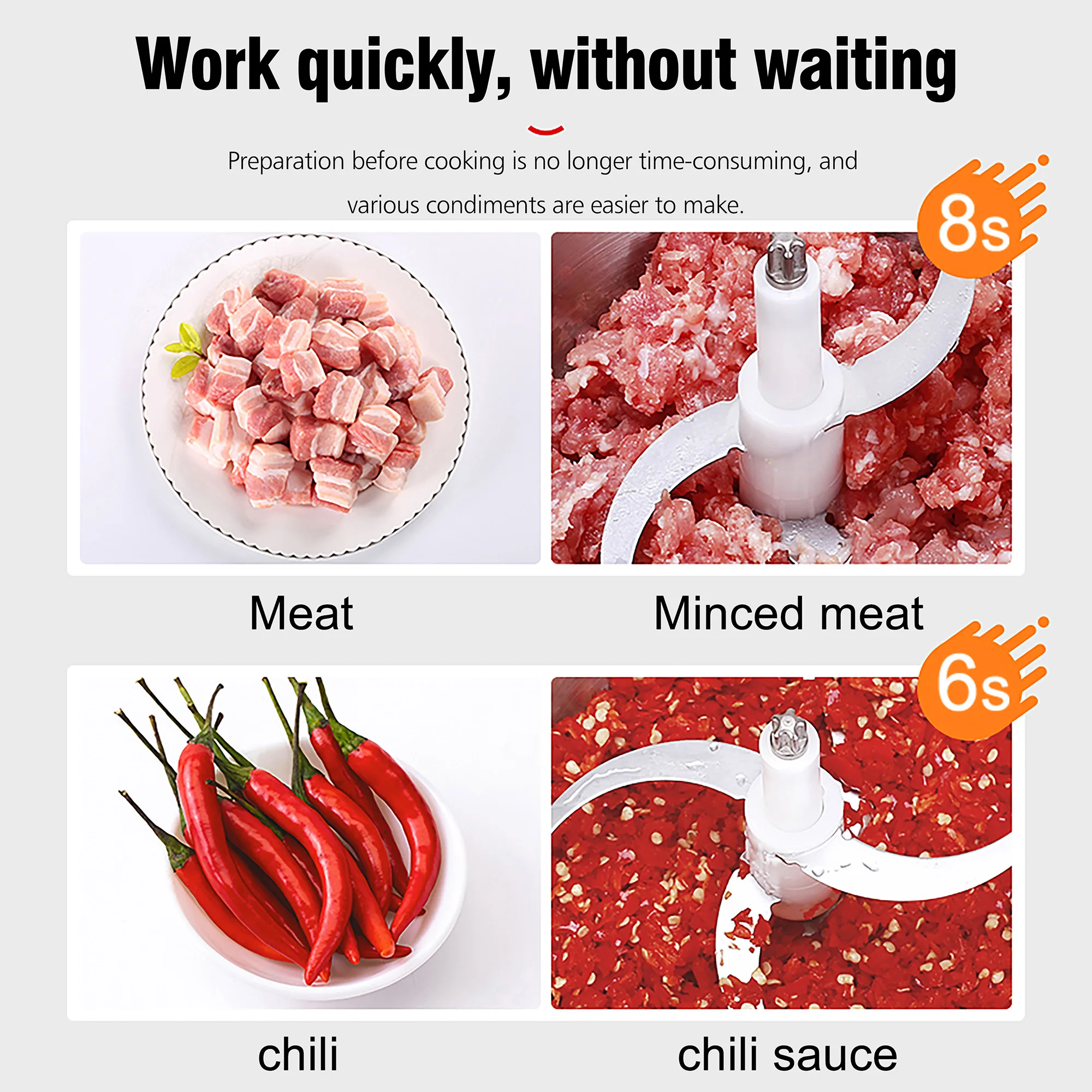 2 Speeds Electric Chopper Meat Grinder Stainless Steel Mincer Food Processor Kitchen Slicer Egg Beater Garlic Vegetable Sonifer 4