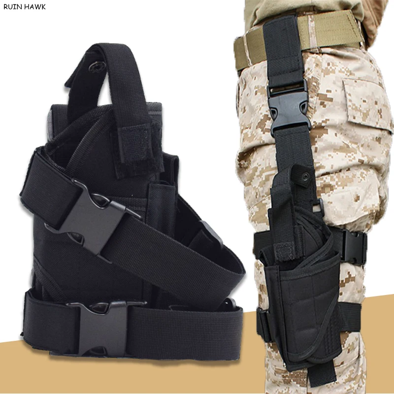 Tactical Pistol Holster Adjustable Drop Leg Thigh Leather Sleeve Right Hand Black Outdoor Tactical Bag