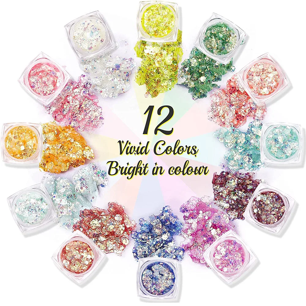 12 Colors Glitter Gel Makeup Glow in The Dark Body Glitter Gel UV Face Glitter for Women Festival Party Glitter Makeup Gel 2