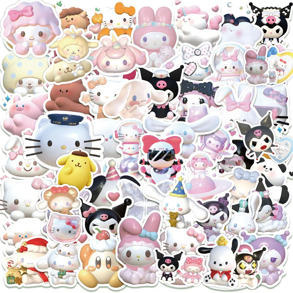 

10/30/51pcs Sanrio Cartoon Stickers Anime Kawaii 3D Kuromi My Melody Cinnamoroll PVC Decal DIY Phone Diary Sticker for Kids Toys