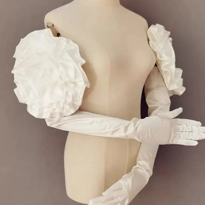 New sweat flower ivory black long wedding bridal party performance long finger gloves