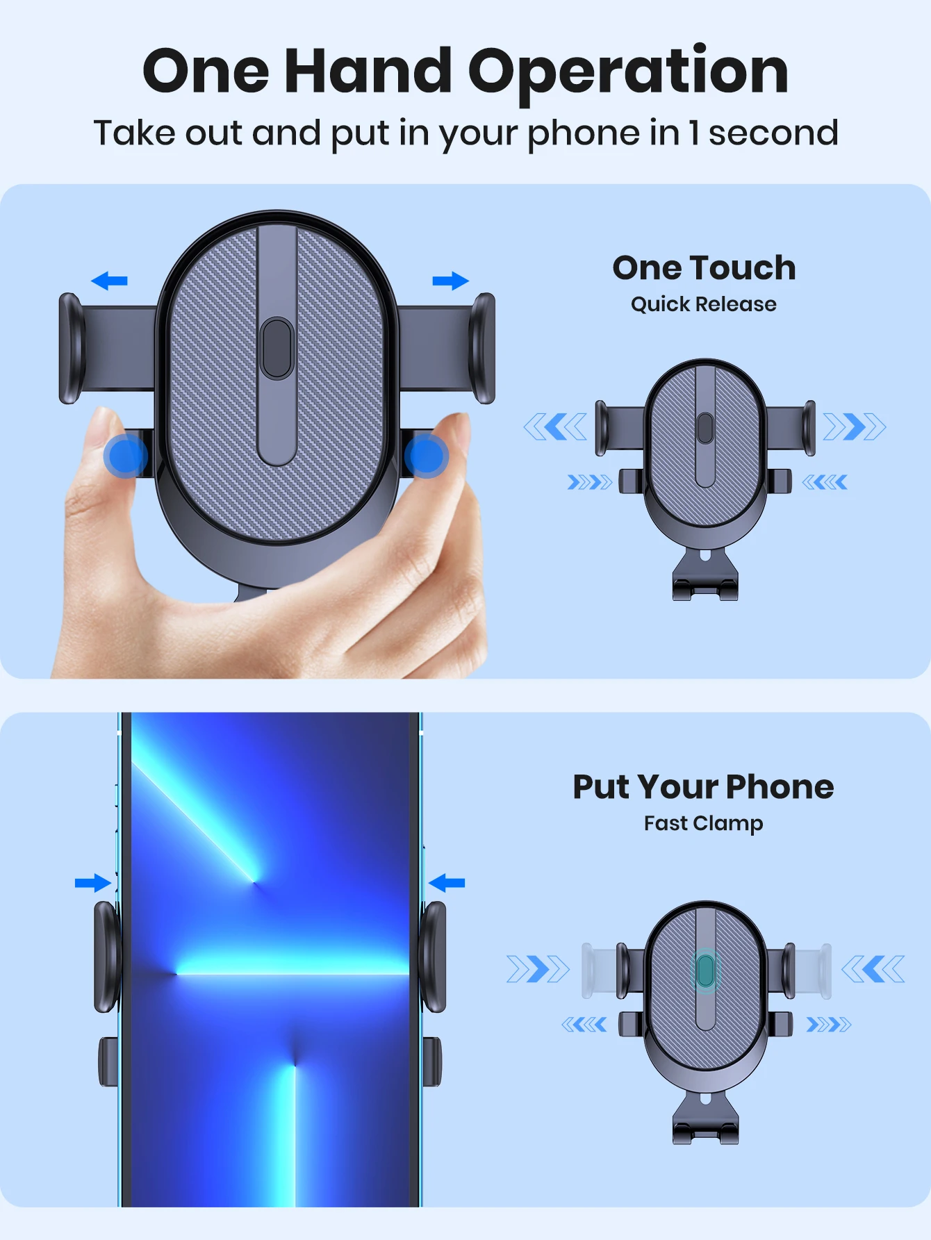 Car Phone Holder Mount, TOPK 2024 Upgrade Auto Locking Universal Phone Holder with Hook Clip for Car Air Vent for iPhone Samsung