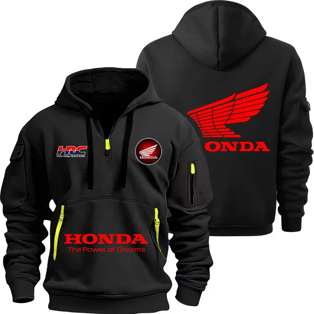 Honda sweat à capuche zippé passionnés de sports de plein air 2025 nouveaux hommes et femmes mode demi fermeture éclair poche printemps et automne sweat à capuche
