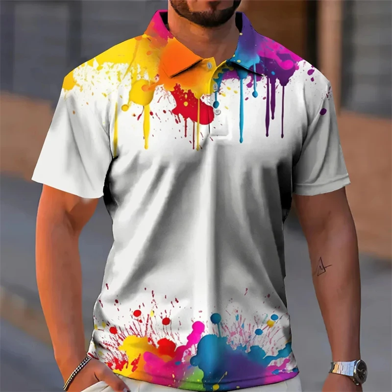 

Man Summer Polo Shirts 3d Graffiti Printed Lapel Shirts Everyday Men's Casual Button Tops Oversized Slim Male Golf Clothing 4XL
