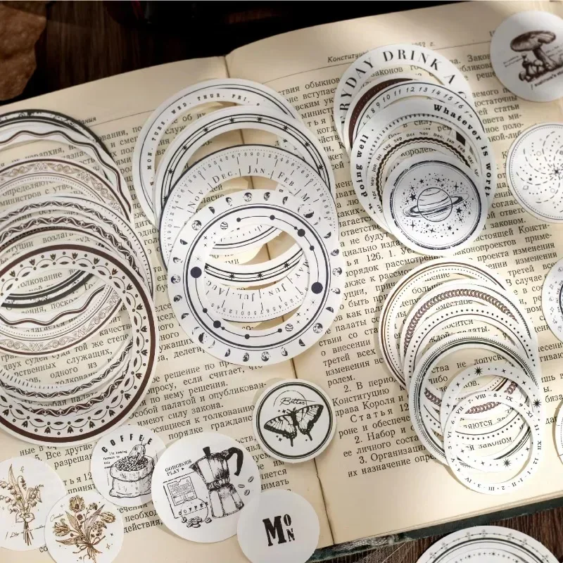 24Pcs Stickers Time Story circular border Supplies account free match materials package Package Scrapbooking cutting 113*87mm