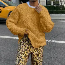 

Mens Fashion Sweatshirt Solid Color Plush Pullover Winter Casual Long Sleeve O-Neck Sweaters For Men Autumn Harajuku Streetwear