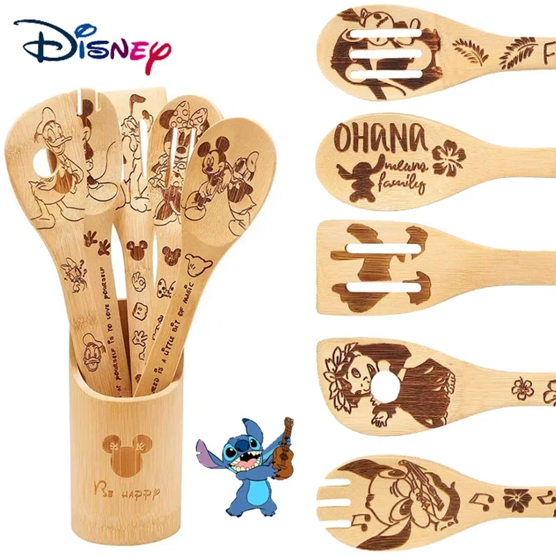 

5pcs Disney Mickey Mouse Cartoon Lilo&Stitch Spatula Kawaii Stitch Wooden Winnie Kitchen Supplies Christmas Housework Girl Gifts