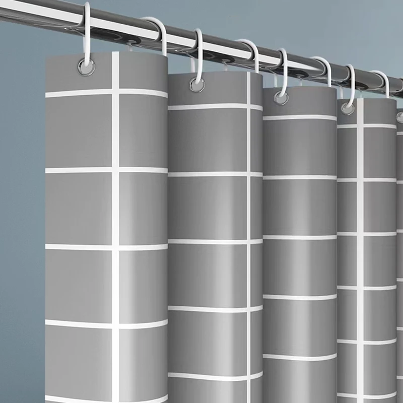 Textured fabric shower curtain 180cm x 200cm gray and white printed plaid with hook shower curtains