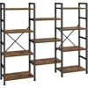 Triple 4 Tier Bookshelf, Bookcase with 11 Open Display Shelves, Wide Book Shelf Book Case for Home & Office, Rustic Brown 1