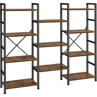 Triple 4 Tier Bookshelf, Bookcase with 11 Open Display Shelves, Wide Book Shelf Book Case for Home & Office, Rustic Brown 1