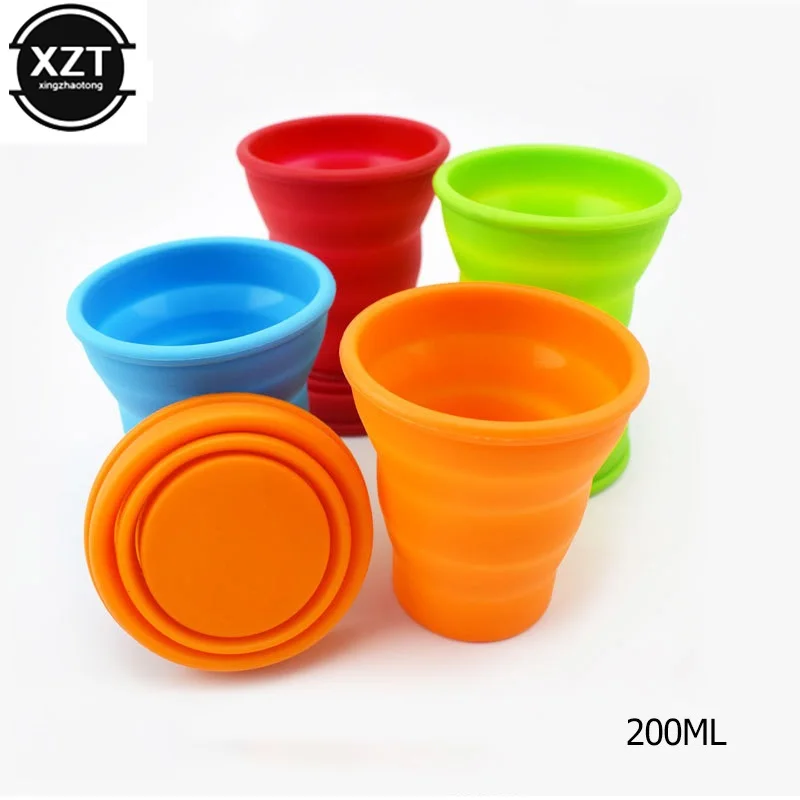 200ml Portable Silicone Retractable Folding Cup With Lid Telescopic Collapsible Drinking Cup Outdoor Travel