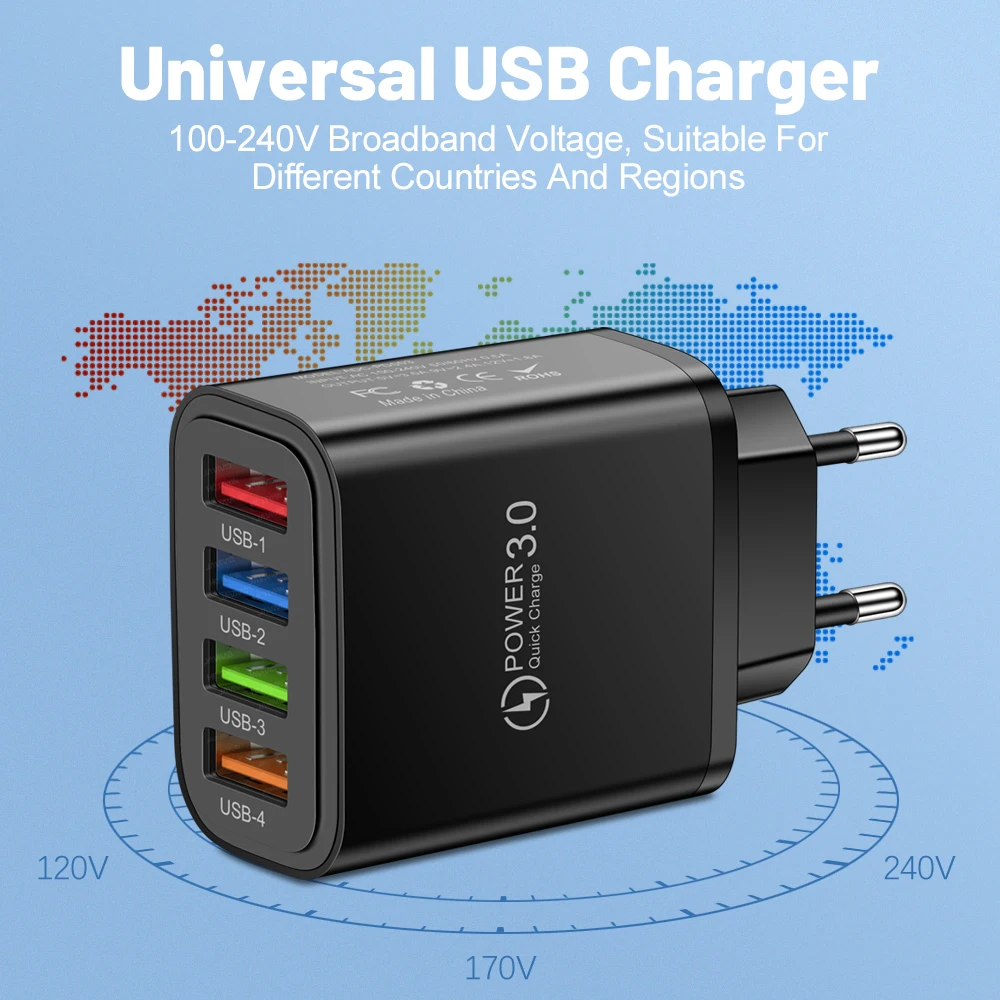 5V 3A USB Charger Multi Fast Charging Mobile Phone Power Adapter For iPhone Xiaomi Huawei QC 3.0 EU/US/UK Wall Quick Charge Plug