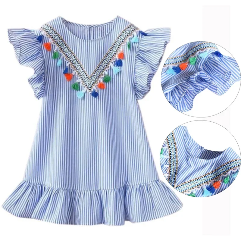 Girls Dress Kids Summer Stripe Princess Dress Toddler Baby Dress 1-7 Years Children's Clothing