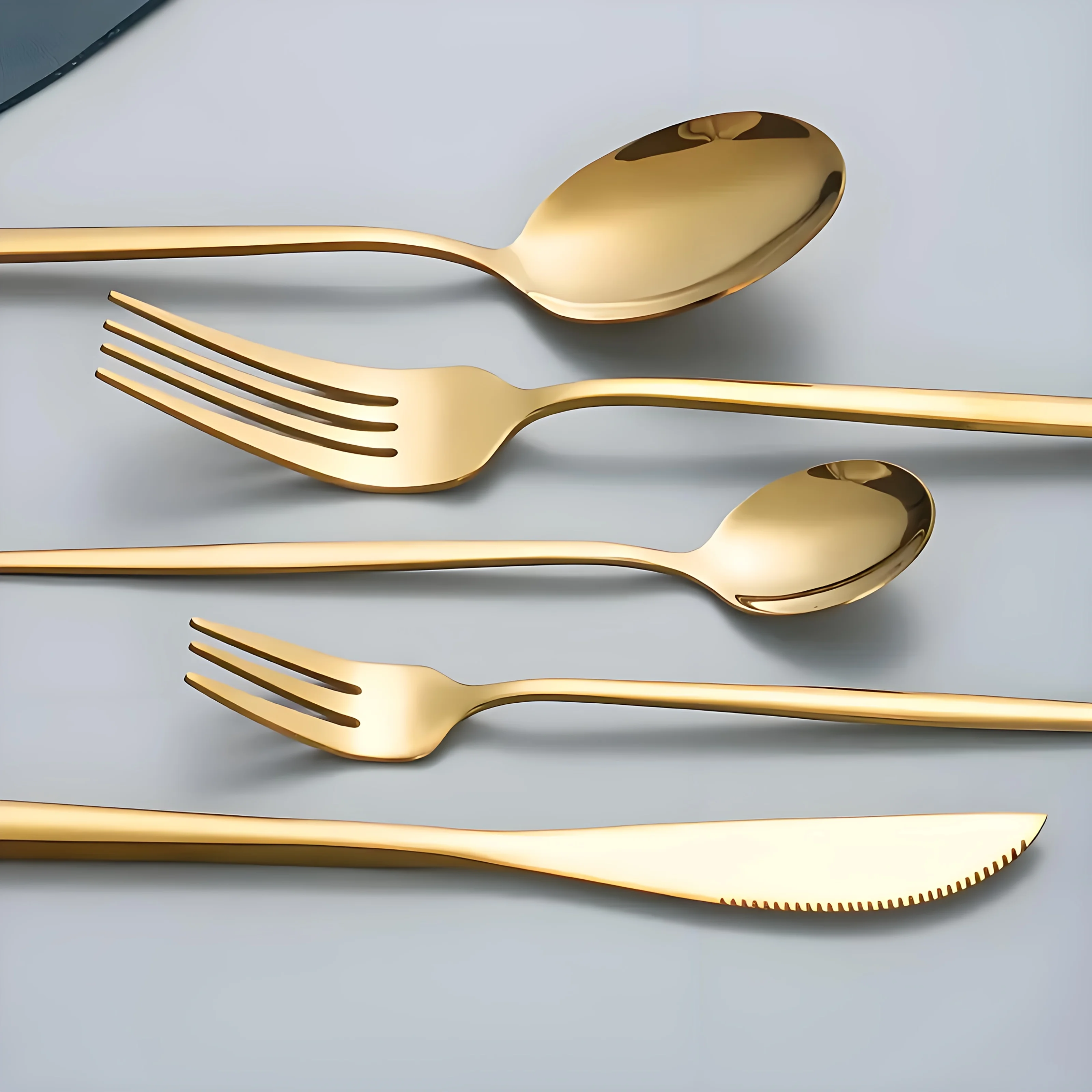 30Pcs Golden Silver Cutlery Set Stainless Steel Knife Fork Spoon Tableware Flatware Set Festival Kitchen Upscale Cutlery Set 4