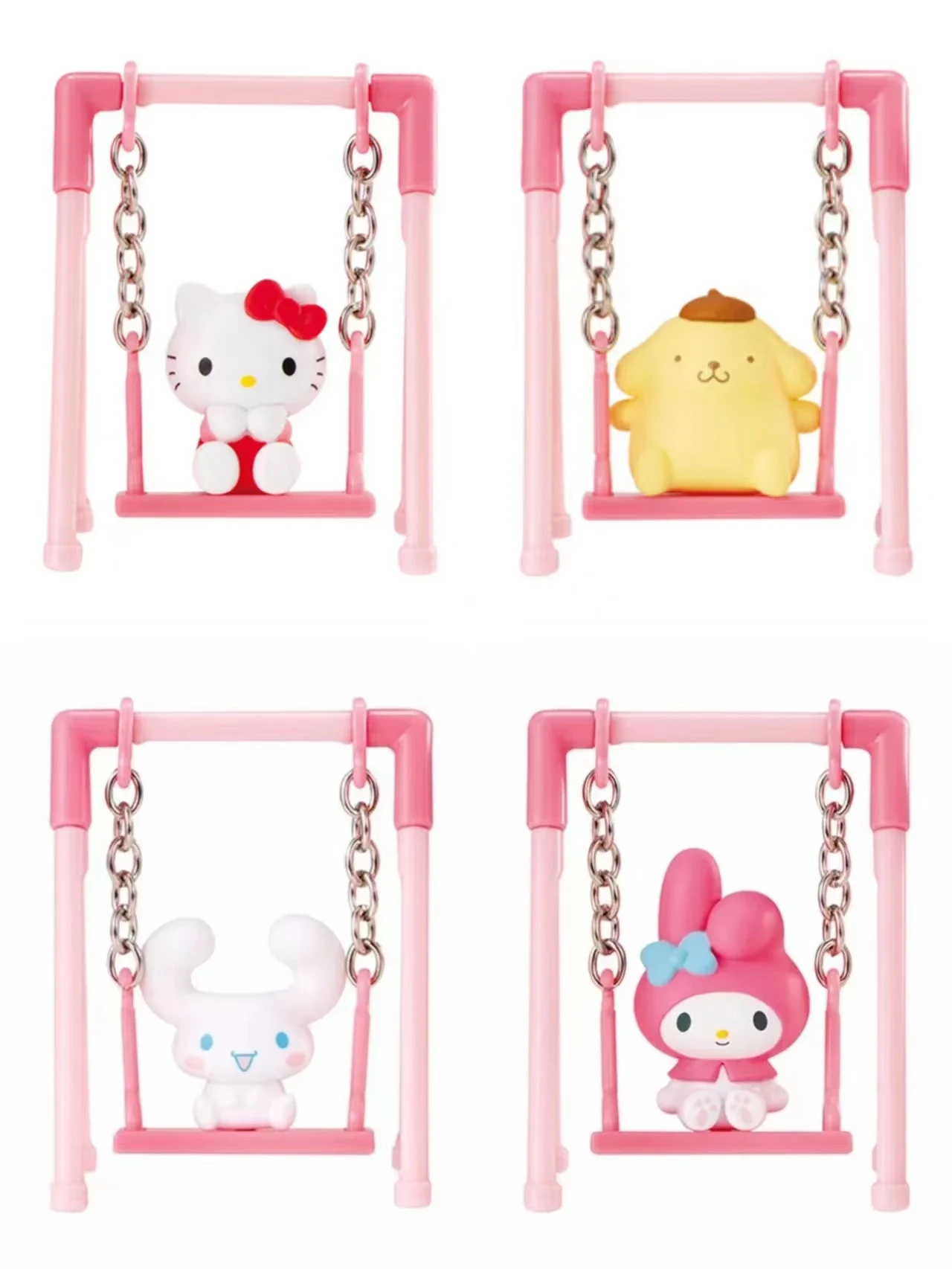 

Фигурки героев Sanrio Cinnamoroll Kitty, мелодия, помпон, пурин, игра на качели, гасяпон, Санрио, подарки, кавайные игрушки