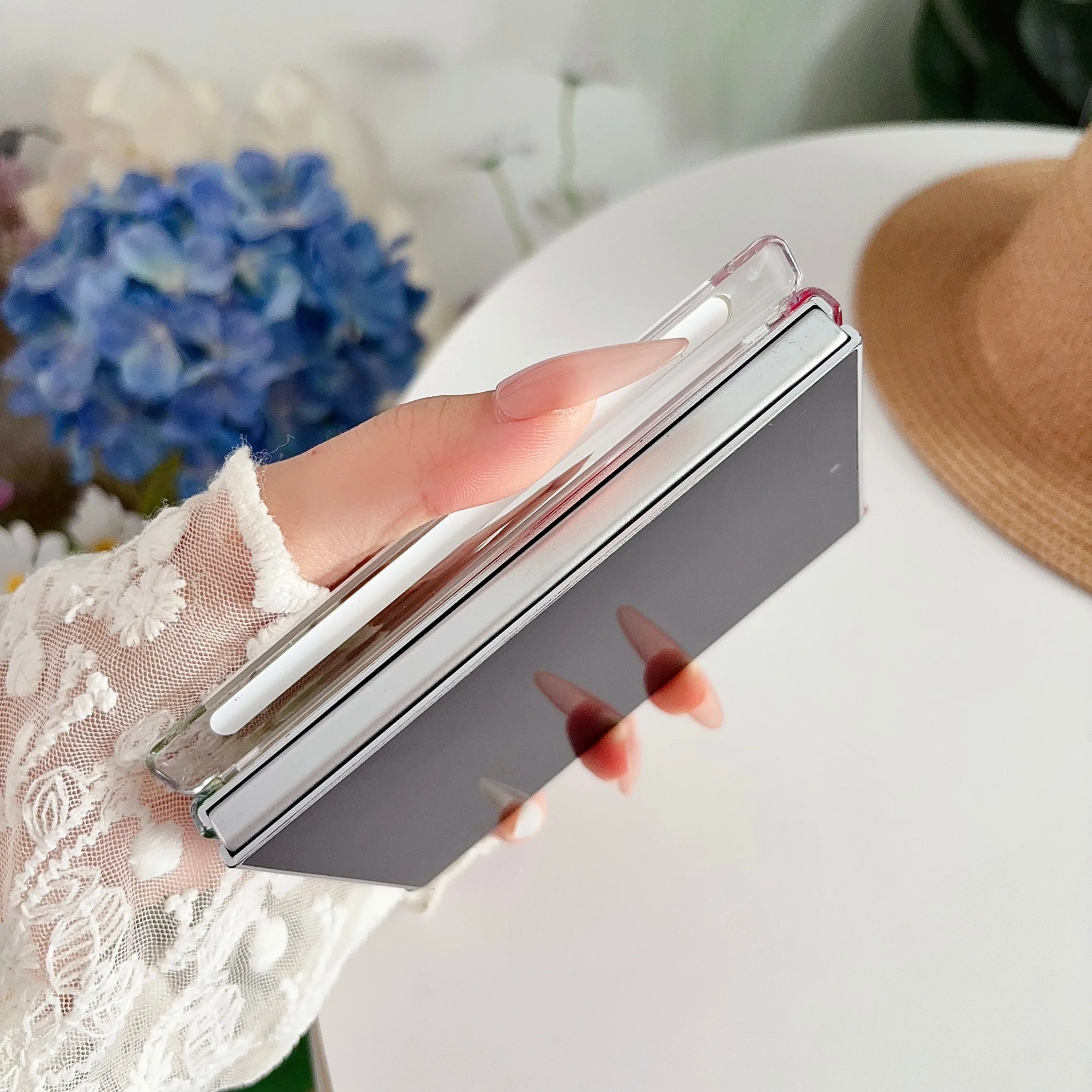 Stylish Gradient Acrylic Case with Built-in Magnetic 360° Rotating Stand and Wireless Charging Compatibility