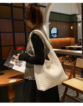 Borse Tote tessute per donna borsa Tote in morbida pelle borse da donna tessute borsa a tracolla estiva borsa con manico superiore di grande capacità