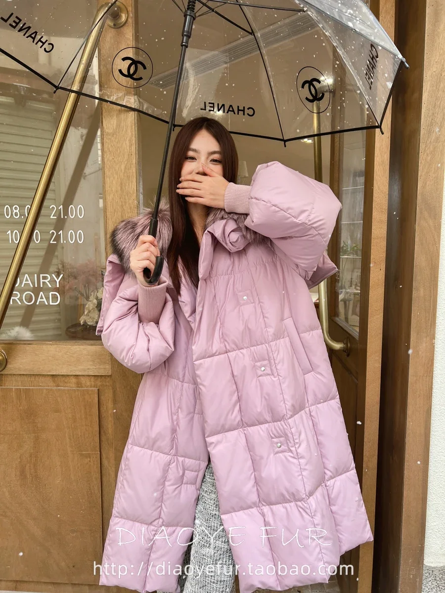 

Fall winter 2024 famous Duck Down Long Jacket With real fur Thick Warm luxury real fur hooded coats outerwear AO1701