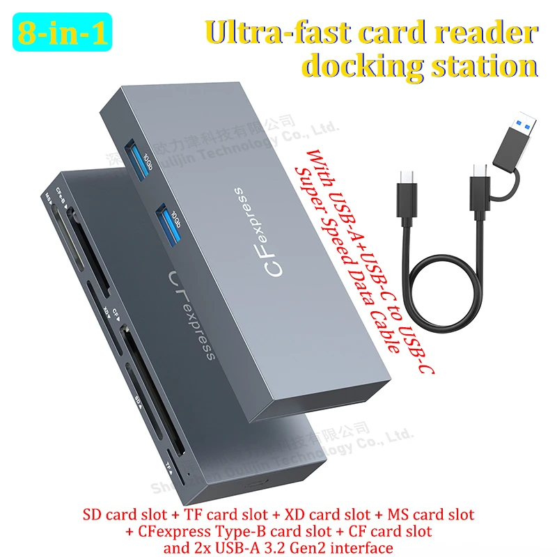 

USB 3.2 Gen2 10GBPS Data Card Reader Docking Station for Laptop SD M2 TF XD MS CFexpress Type-B CF CFast Memory Card Accessory