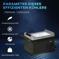 Автомобильный холодильник на 40 л со светодиодной подсветкой, компрессор, автомобильный холодильник с транспортными колесами, 12/24 В постоянного тока и 110-240 В переменного тока, портативный для автомобиля — изображение 2