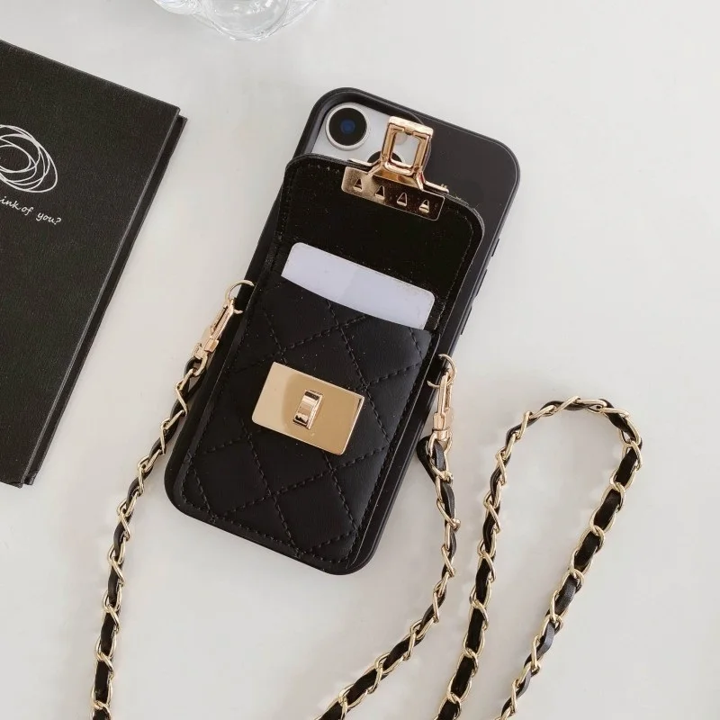 Luxurious Quilted Wallet Case with Card Holder and Crossbody Chain Strap