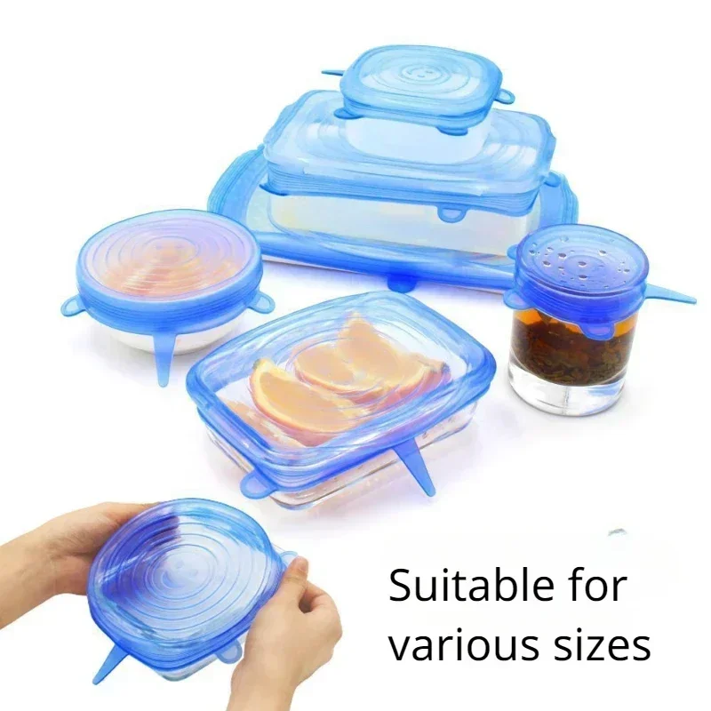 Food Cover Fresh Keeping Cover Preservation Cover 6PCS Food Grade Silicone Preservation Cover Reusable Vegetable Fruit Preservation Cover Multifunctional Cling Film Kitchen