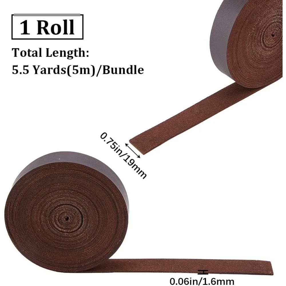 베개 장 플랫 인조 가죽끈 코코넛 브라운 19x1.6mm 5.47 야드(4.855m)/롤