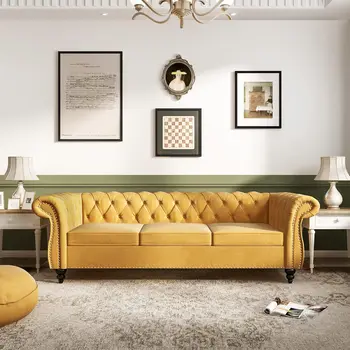 Modern Velvet Tufted 3-Seater Sofa 1