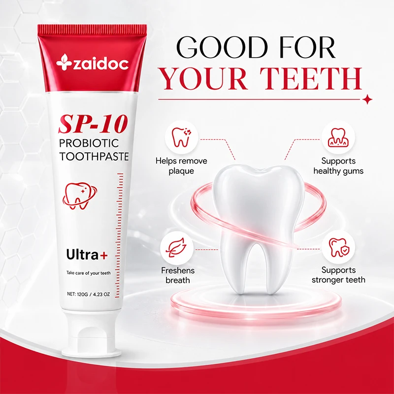 ZaiDoc 3Pcs Toothpaste Set : Probiotic + Coconut Whitening + Clear Gel with Christmas Hearts Nano Hydroxyapatite Natural Oral Care 120g Each