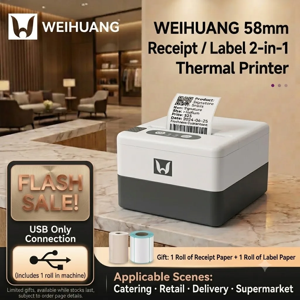 Brightek WH-P20 2 in 1 열전사 라벨 영수증 프린터 58mm 미니 바코드 스티커 제조기 소매 물류용 USB 인터페이스 Supermar