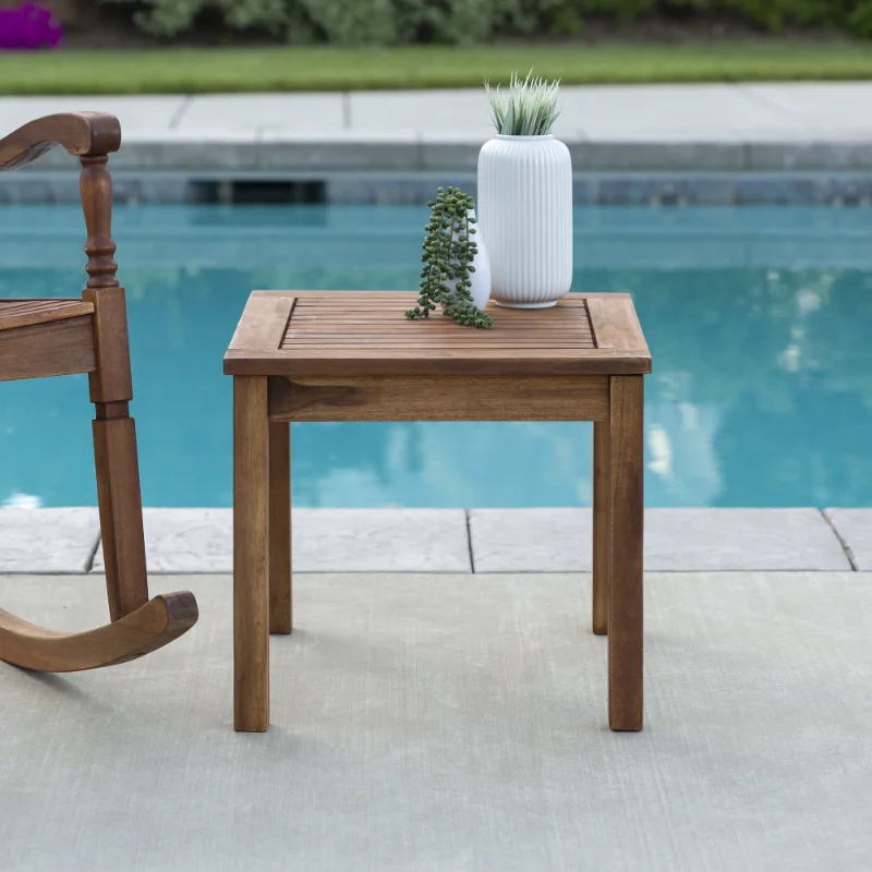 

Manor Park Acacia Wood Outdoor Patio End Table, Brown desk table